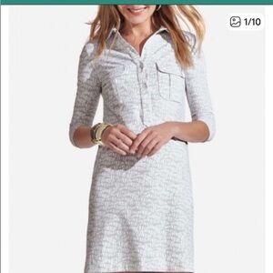 New Persifor Winpenny Shirt Dress Travel Golf Tennis White Gray Large